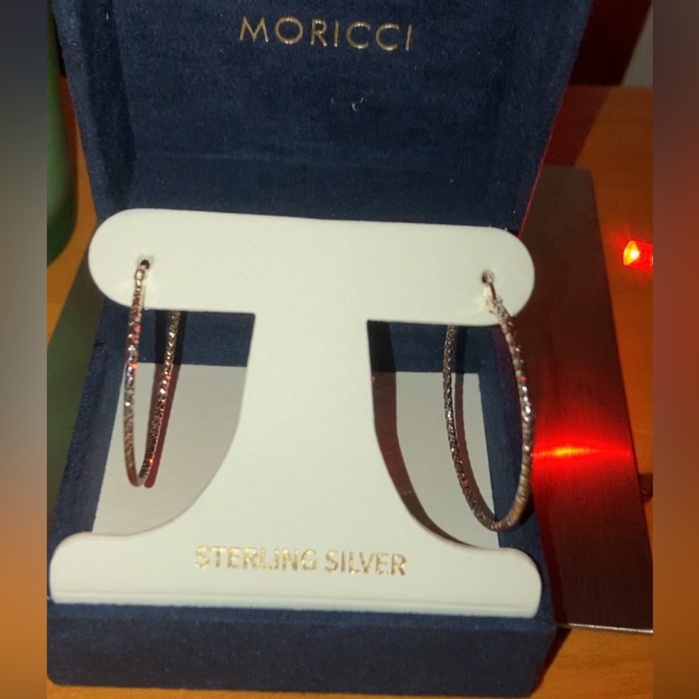 Sterling Silver Rhinstones Hoop Earrings